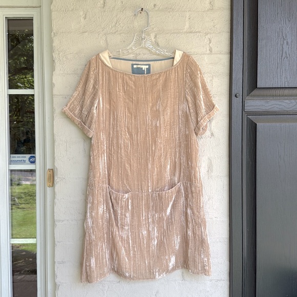 Anthropologie Floreat Champagne Crinkled Velvet Tunic Shift Dress Size XS - Picture 3 of 15